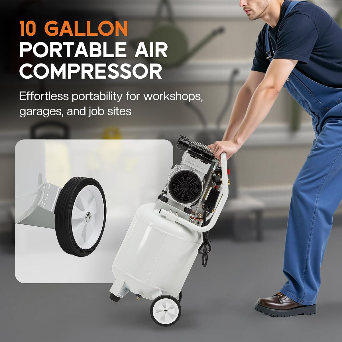 Albott 10 Gallon Electric Air Compressor, 1.8 HP Vertical Wheeled Tank