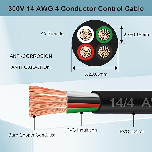 MOOKEERF 14/4 AWG Mini-Split Cable - 150FT 14 AWG 4 Conductor Control Cable