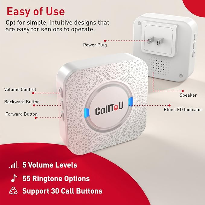 CallToU Caregiver Pager Wireless Call Button Nurse Alert System 500+ Feet (3 Piece)