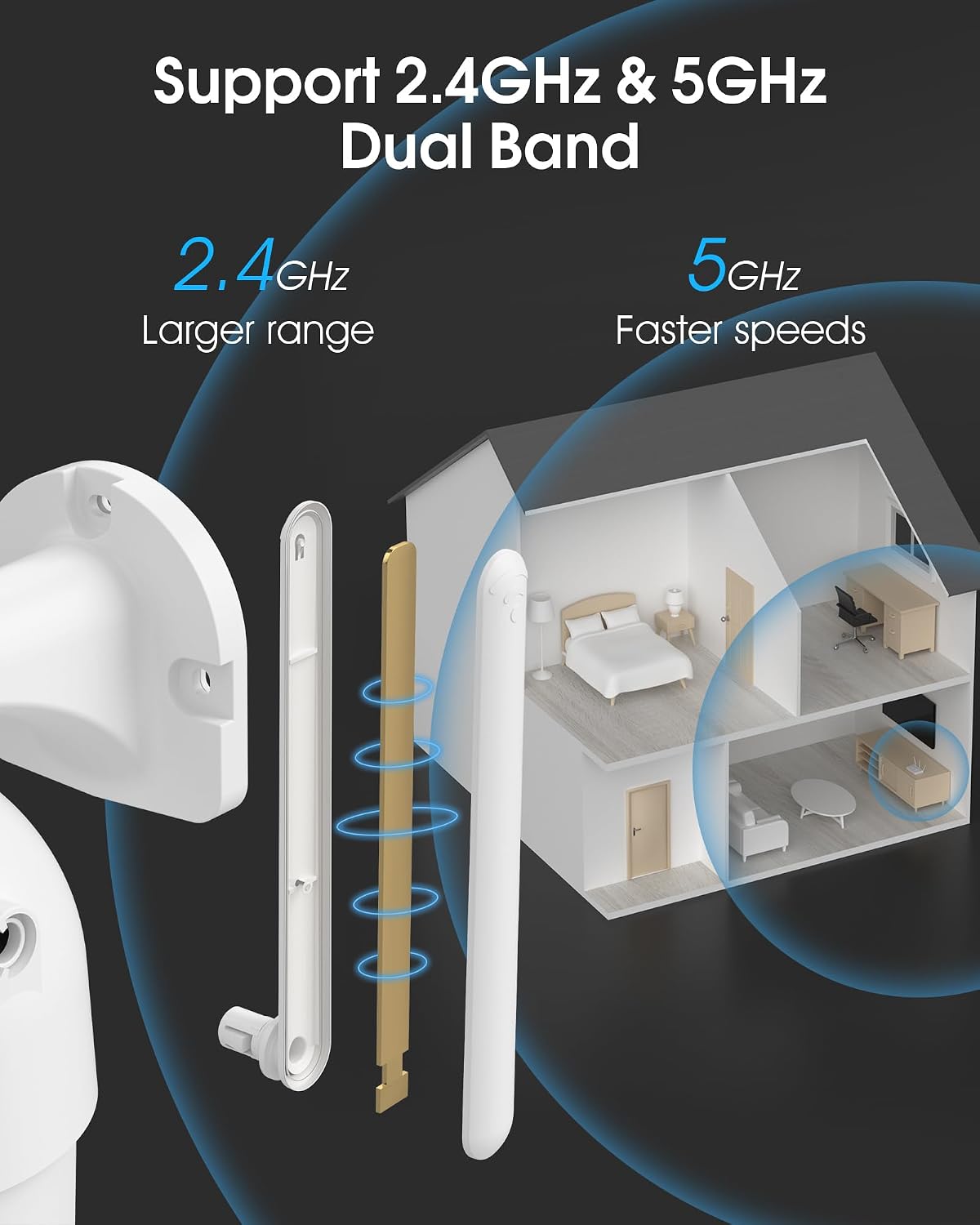 arcctv 2.5k hd security cameras outdoor plug-in, 360°pan-tilt, side view