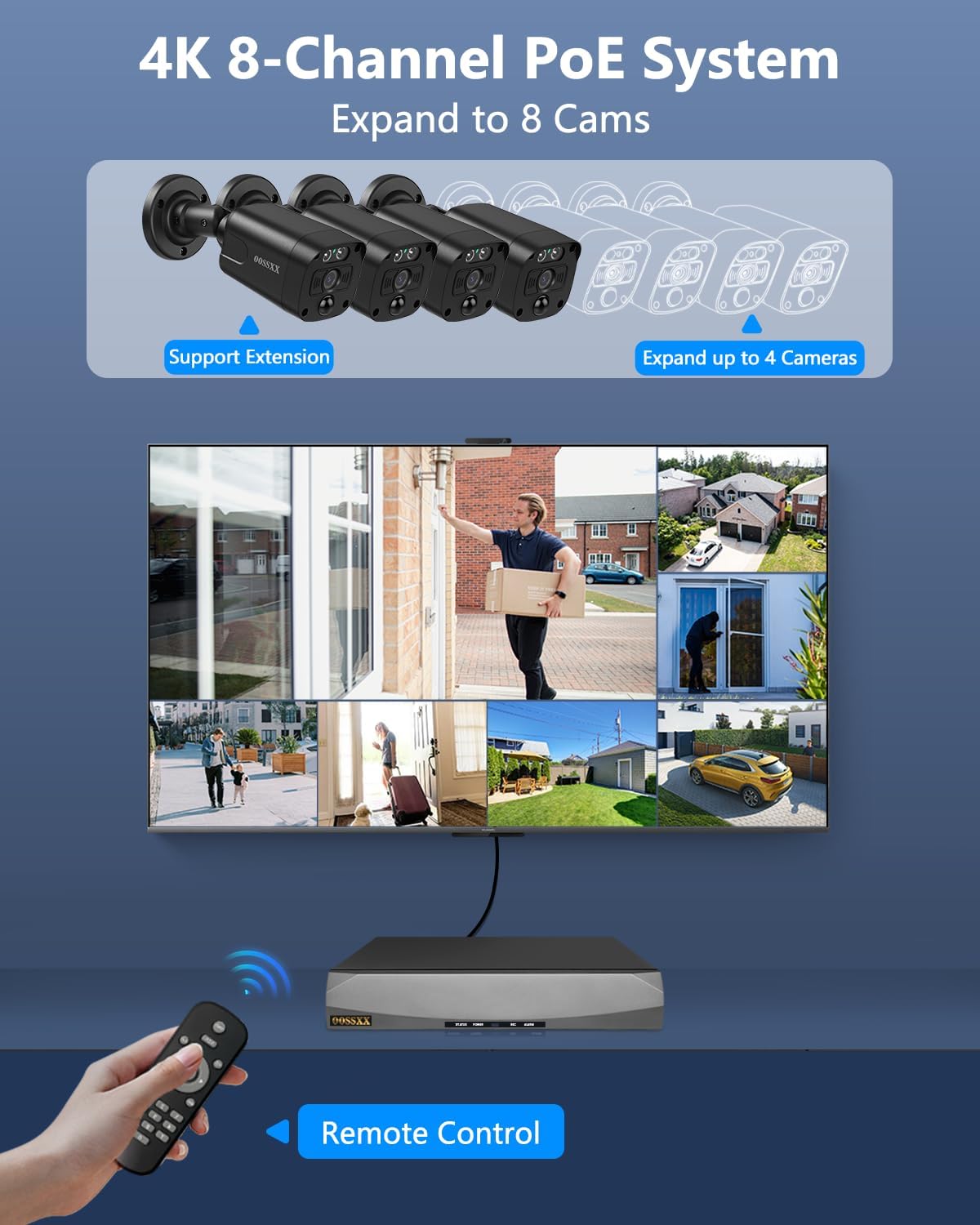 4k poe ip cameras outdoor home security camera, front angle view