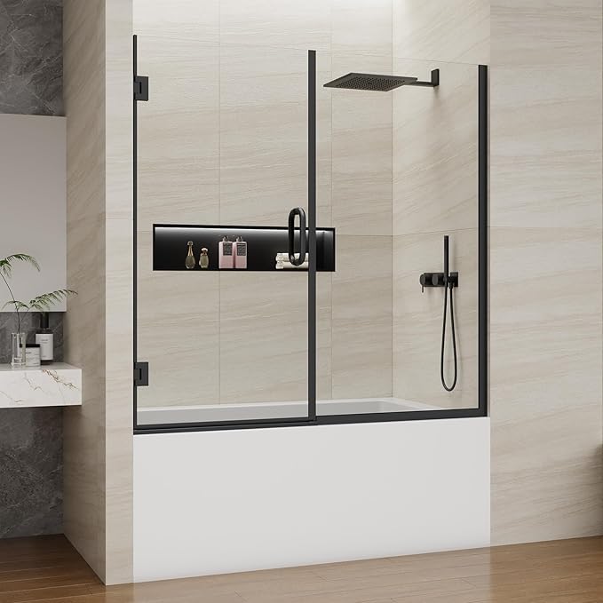 Pivot Swing Bathtub Door, Adjustable Width 60" W x 59" H Semi-Frameless Shower