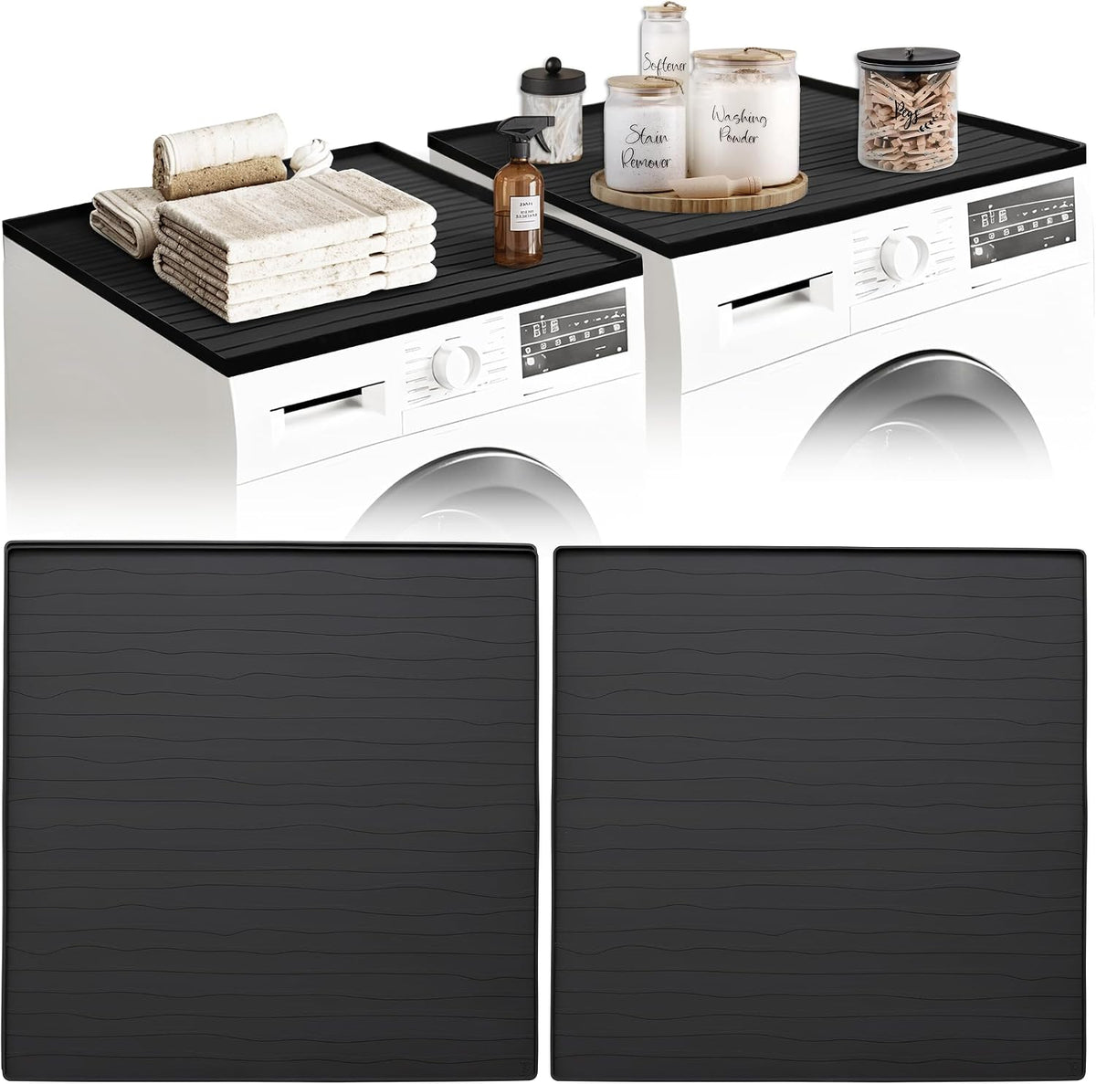 2 PC Washer and Dryer Topper Protector Mat 25"x25", Laundry Washing Machine Top