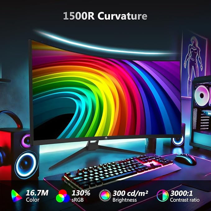 Z-Edge 34" Curved Gaming Monitor, WQHD 1440P 165Hz 144Hz PC Monitor, MPRT 1ms