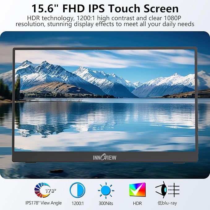 InnoView Portable Monitor Touchscreen 15.6" 1080P 10-Point Touch Screen Monitor