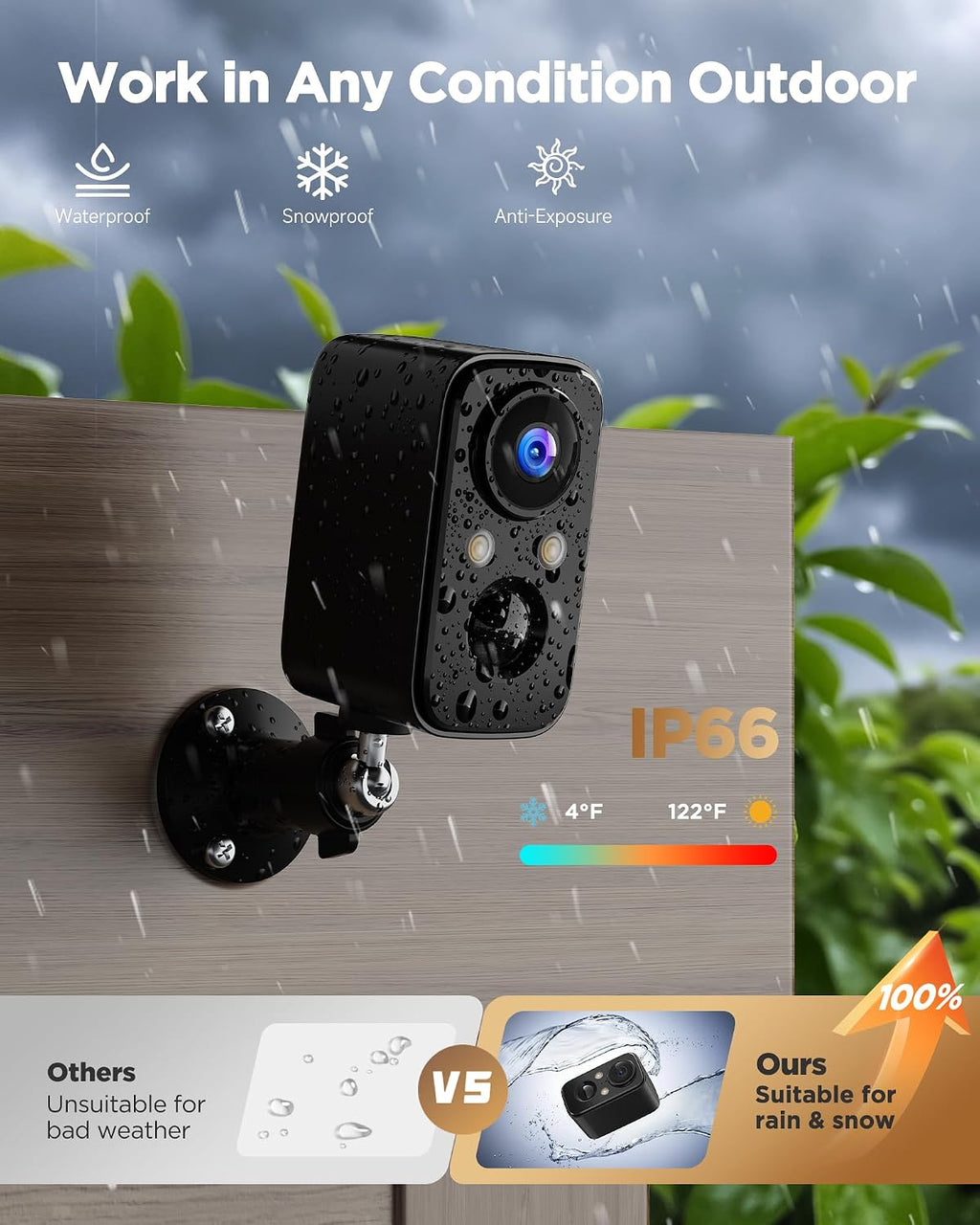 becamso security cameras wireless outdoor battery: 2k wifi, side view
