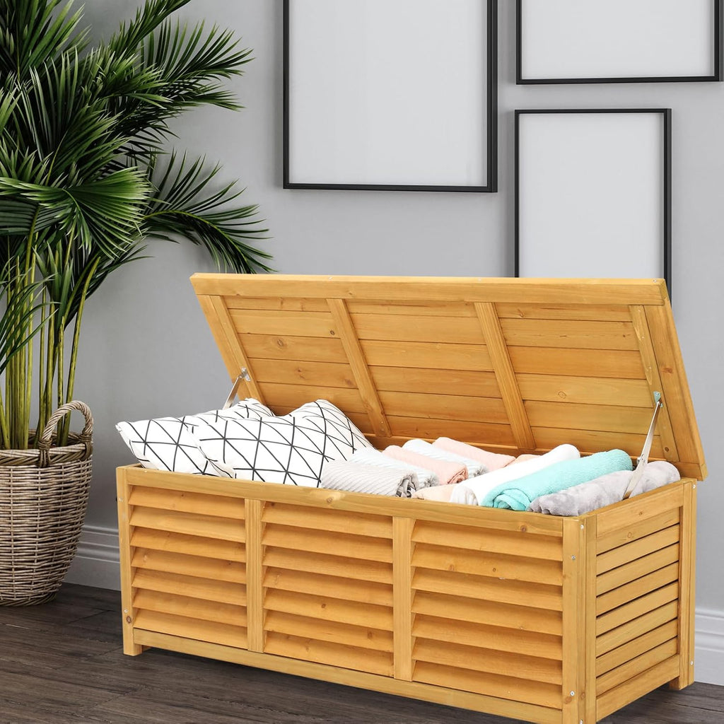 vingli outdoor wooden deck box, storage box with showing dimensions