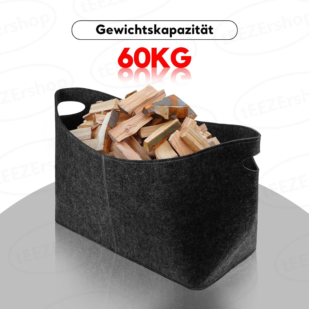 felt basket wood basket for firewood, large xxl, close-up detail