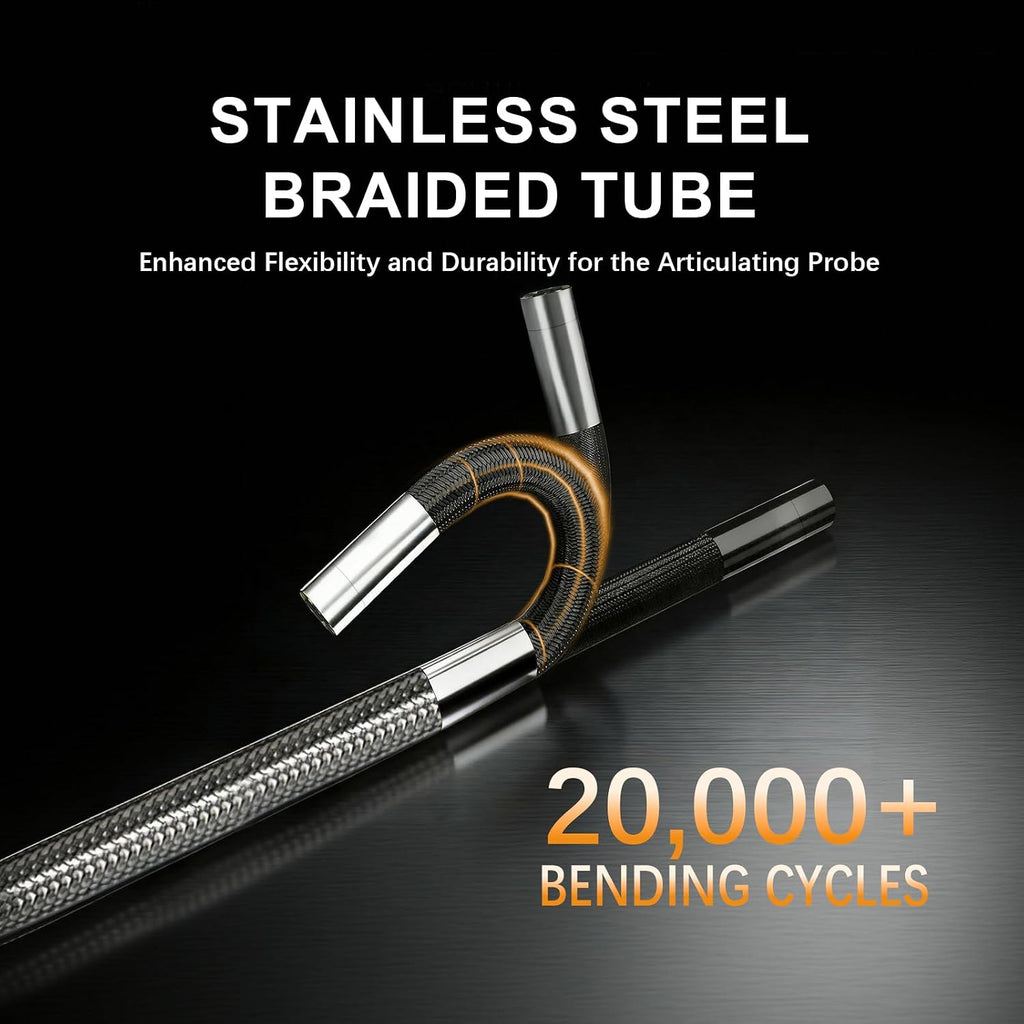3.9mm 4-way articulating borescope with light, 5" ips on a desk or shelf