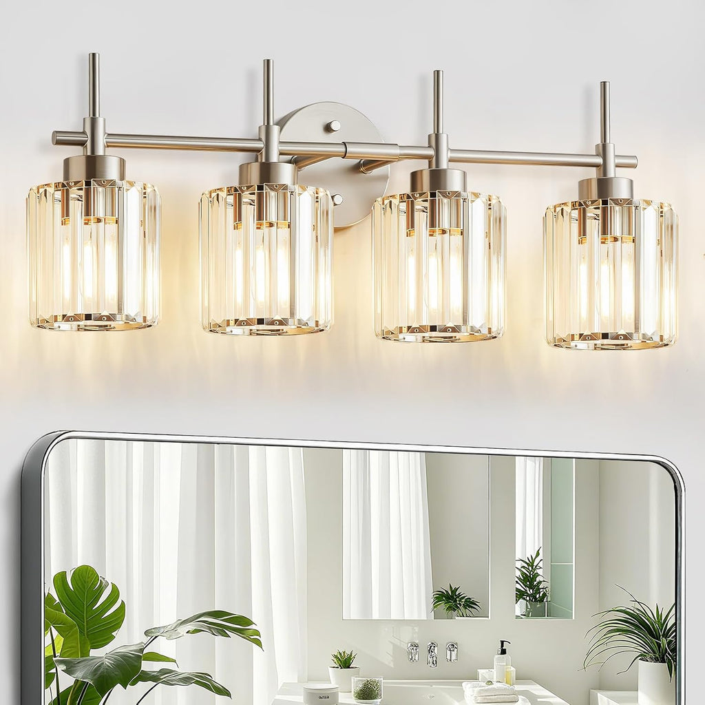 EJIAXIN Crystal Bathroom Vanity Lights, 4 Light Bath Mirror Light Brushed