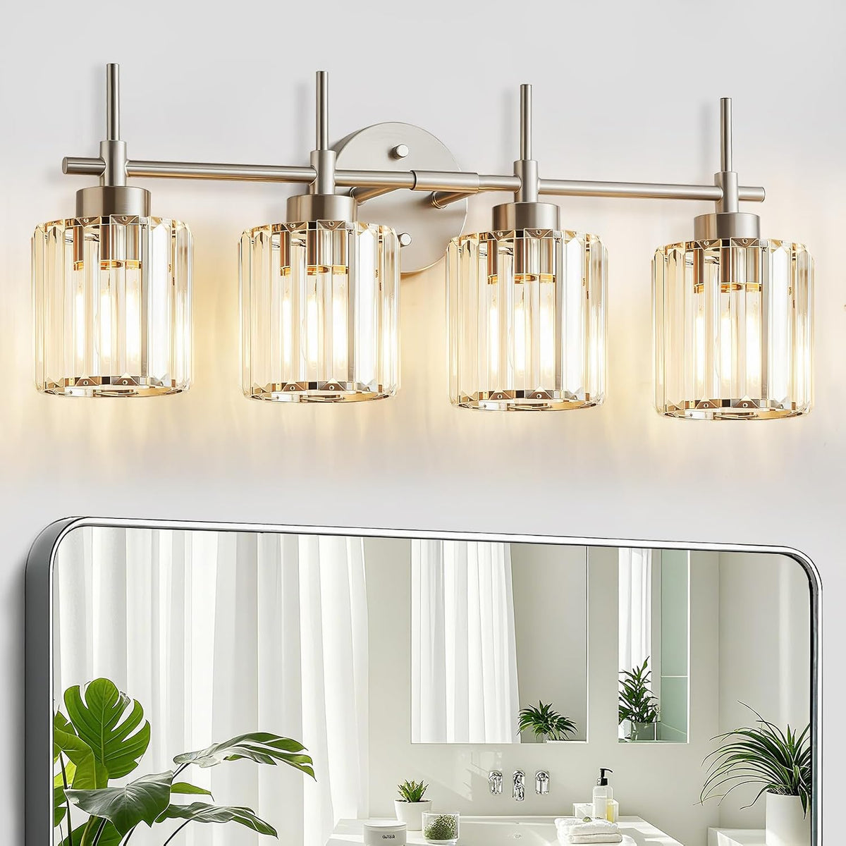 EJIAXIN Crystal Bathroom Vanity Lights, 4 Light Bath Mirror Light Brushed