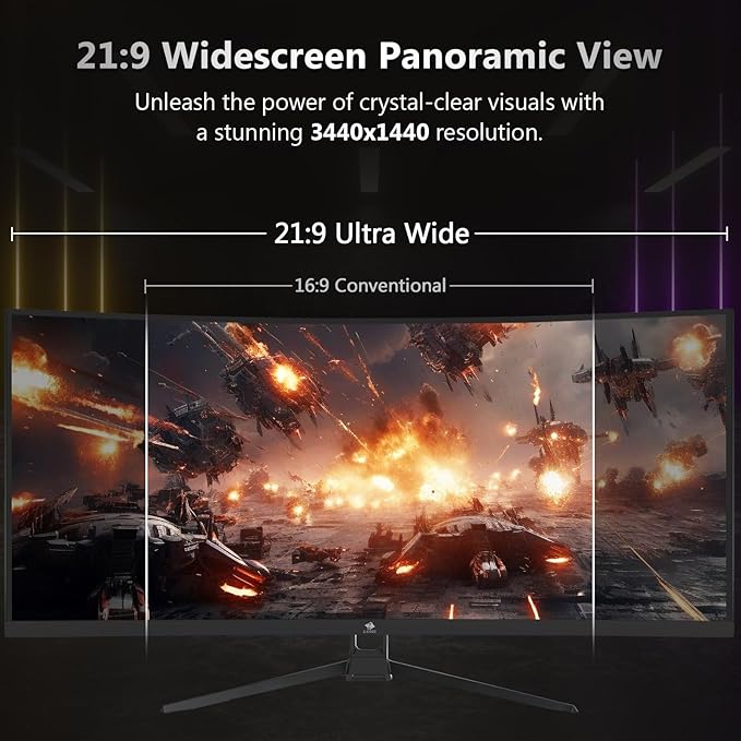 Z-Edge 34" Curved Gaming Monitor, WQHD 1440P 165Hz 144Hz PC Monitor, MPRT 1ms
