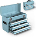 Portable Metal Tool Box – 3 Drawers Lockable Mini Toolbox, Heavy-Duty Tool Chest for Workshop & Garage (Blue)