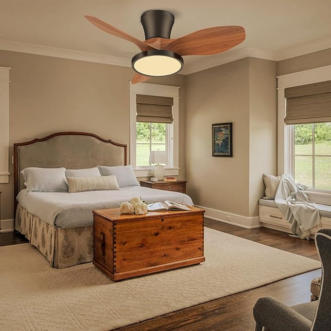 ocioc Quiet Ceiling Fan with LED Light DC motor 32 inch Large Air Volume Remote