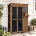 Outdoor Storage Cabinet, 51.4" W x 22.5" D x 70.5" H Tall Wood & Metal Garden Tool Shed with Fold-Out Table, 3 Fixed Shelves, Lockable Doors, Asphalt Roof for Patio, Backyard, Garage