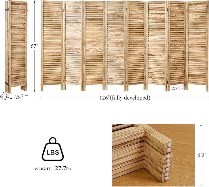 Room Dividers and Folding Privacy Screens, Wood Louvered Separators Divider Wall