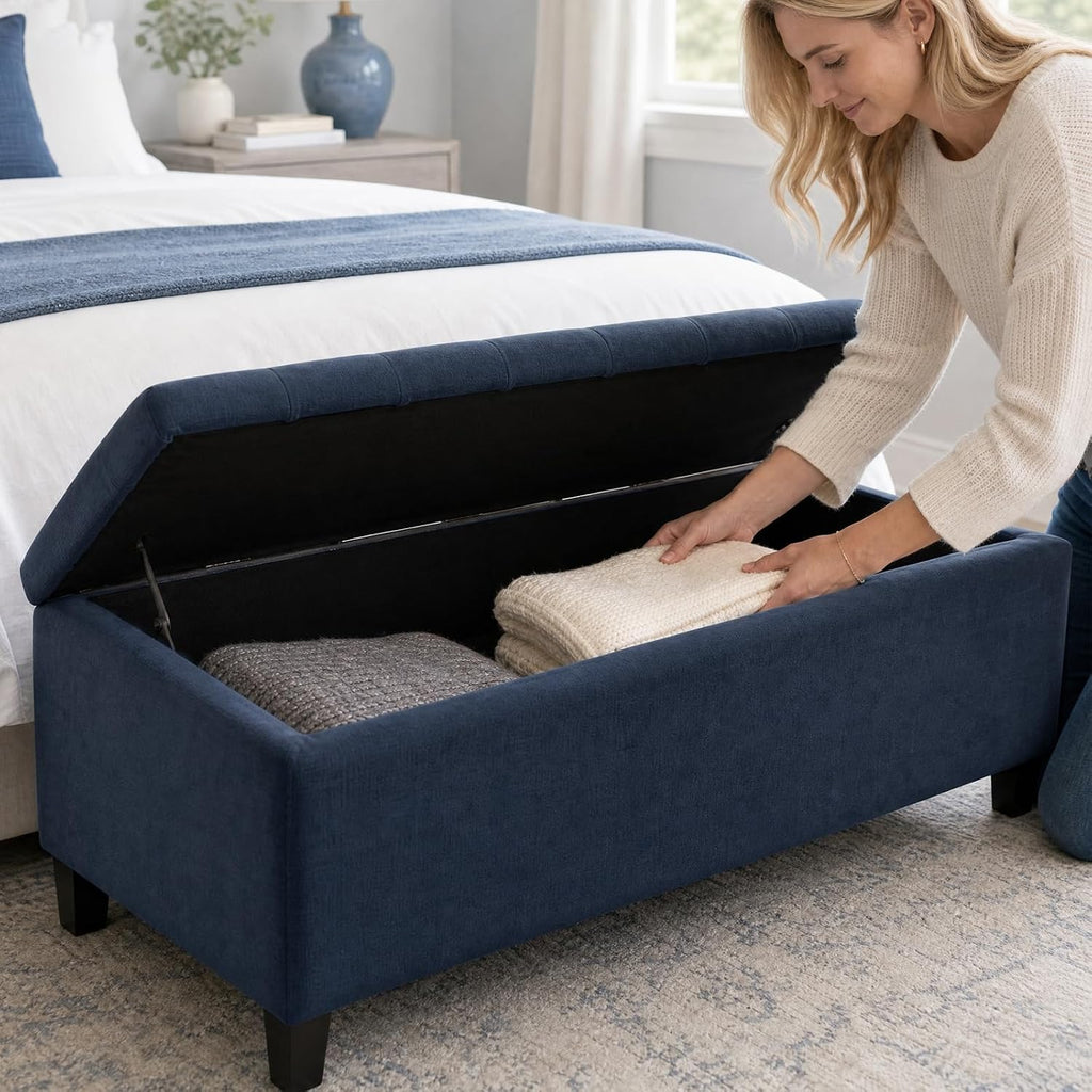 madison park 49" upholstered storage bench, button tufted, package contents