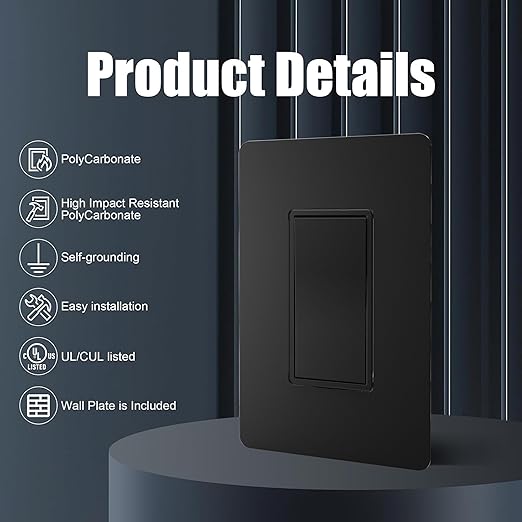 ThunderWay Matte Black 3 Way Decorative Light Switch (20 Pack)