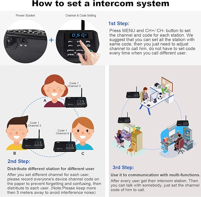 Wuloo Intercoms Wireless for Home 1 Mile Range 22 Channel 100 Digital Code