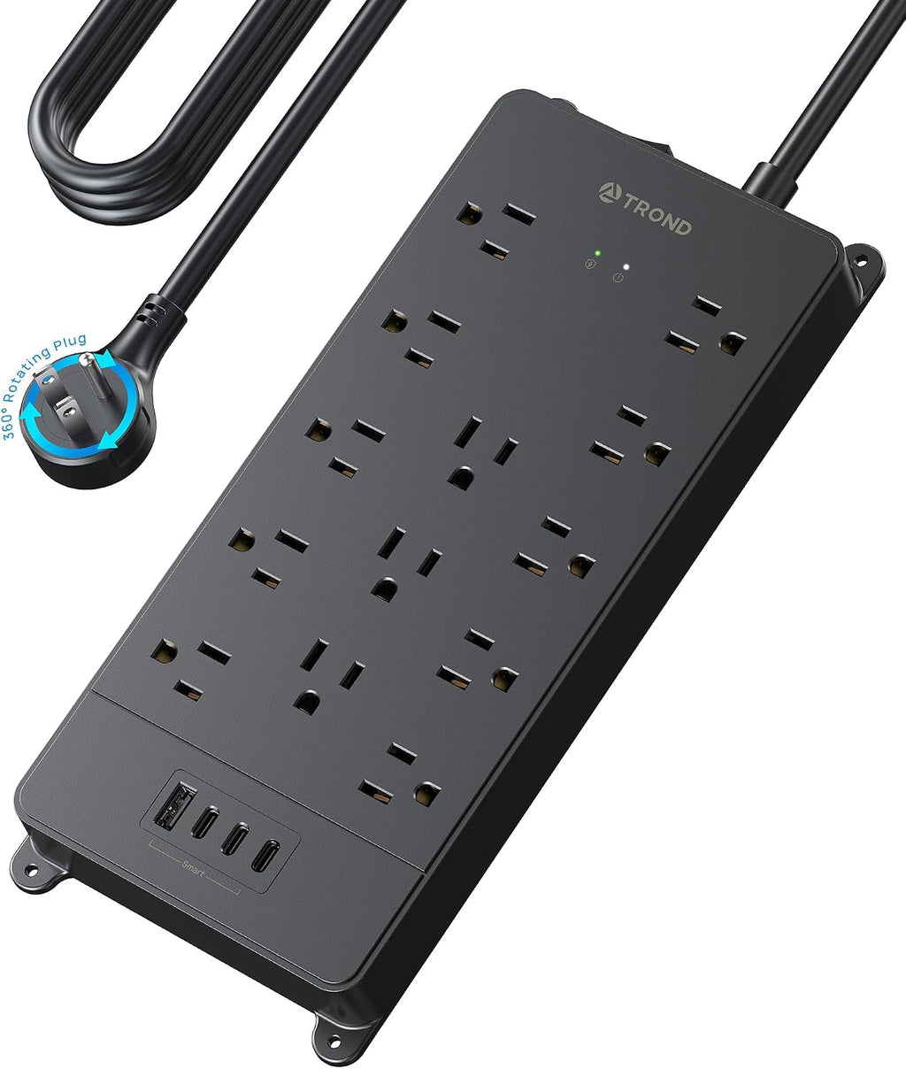 TROND 360° Rotating Flat Plug, Surge Protector Power Strip, 13AC Widely Spaced