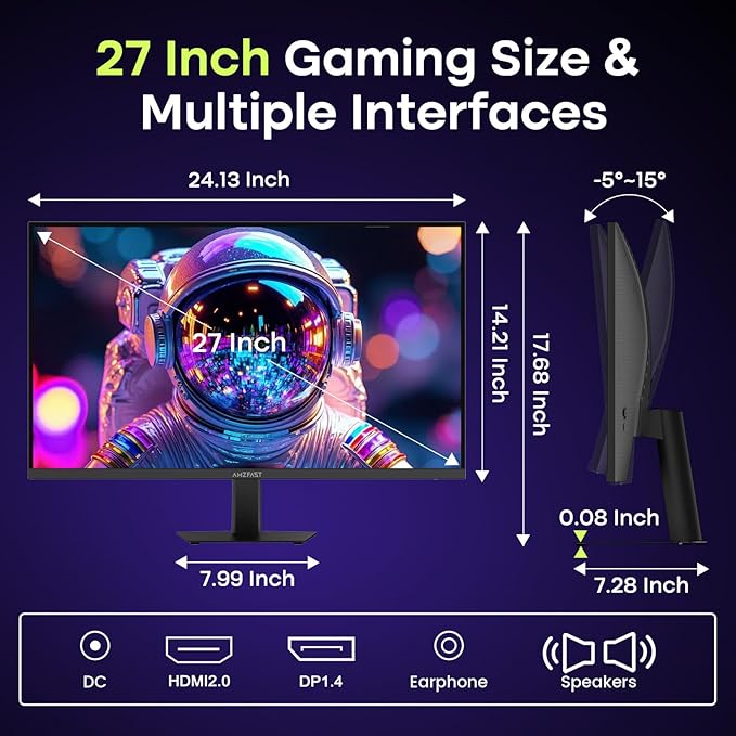 Amzfast 27 Inch 240Hz Gaming Monitor, FHD Fast VA Panel 4000:1 Contrast