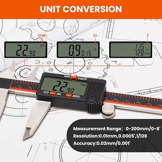 HARDELL Digital Caliper, 0-8 Inch Caliper Measuring Tool