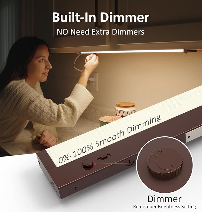 Leetdud Under Cabinet Lighting Plug in or Hardwired Built-in Dimmer, 40 Inch 20W