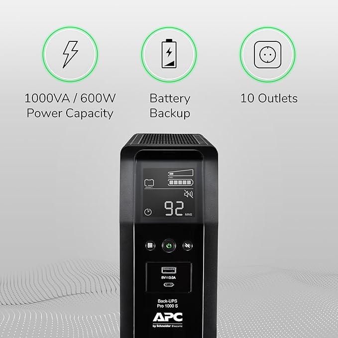 APC UPS Back-UPS Pro, 1000VA Sinewave UPS Battery Backup & Surge Protector