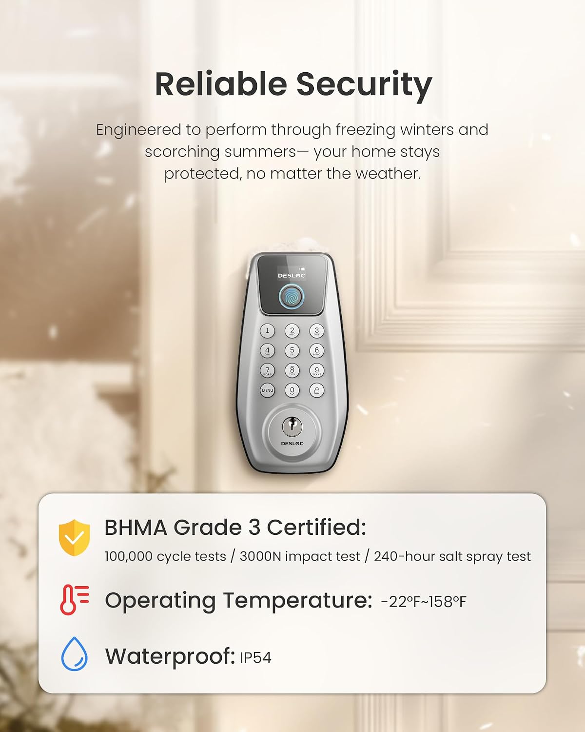 DESLOC C110 Fingerprint Keyless Entry Door Lock, Visual Display, Auto Lock