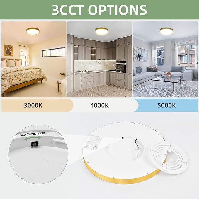 hykolity 12 Inch Selectable CCT LED Round Flat Panel Light, 24W (2 Pack)
