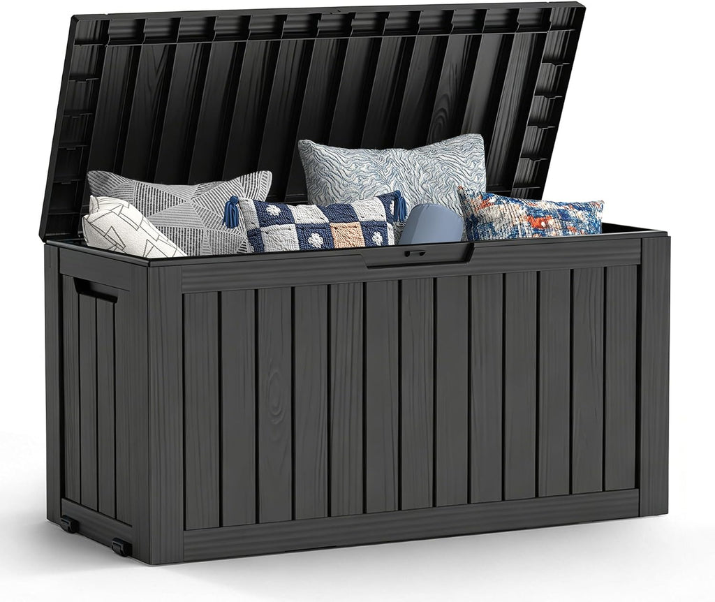 Mars Villa 72 Gallon Deck Box, Outdoor Storage Box, Outside Bin, Black