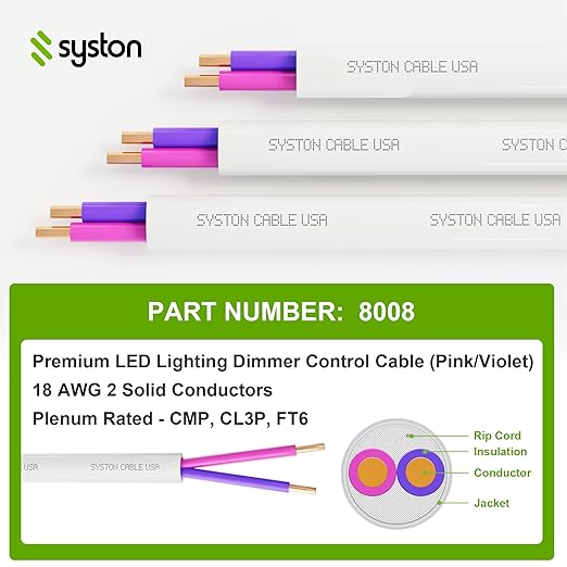 Syston Cable Technology 18/2 LED Lighting Dimmer Dimming Luminaire Control Wire