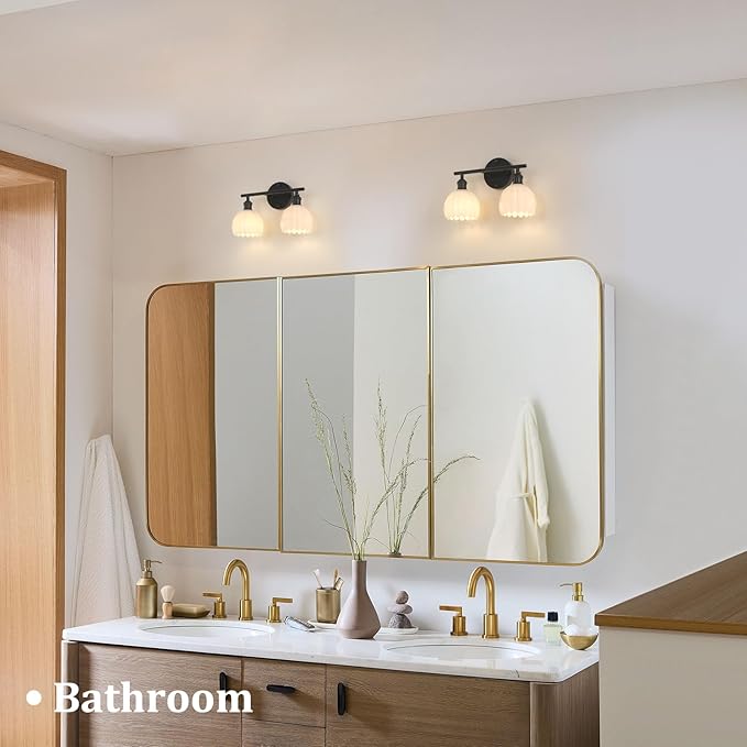 Shenmoyl Bathroom Light Fixtures, 2-Light Black Vanity Wall Light Over Mirror
