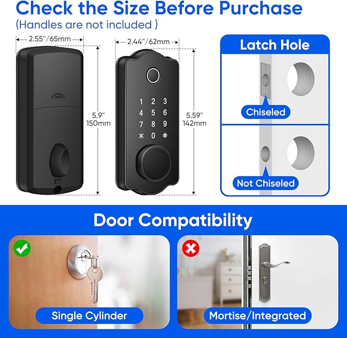 Fingerprint Smart Door Lock, Keyless Entry Deadbolt, Electronic Biometric