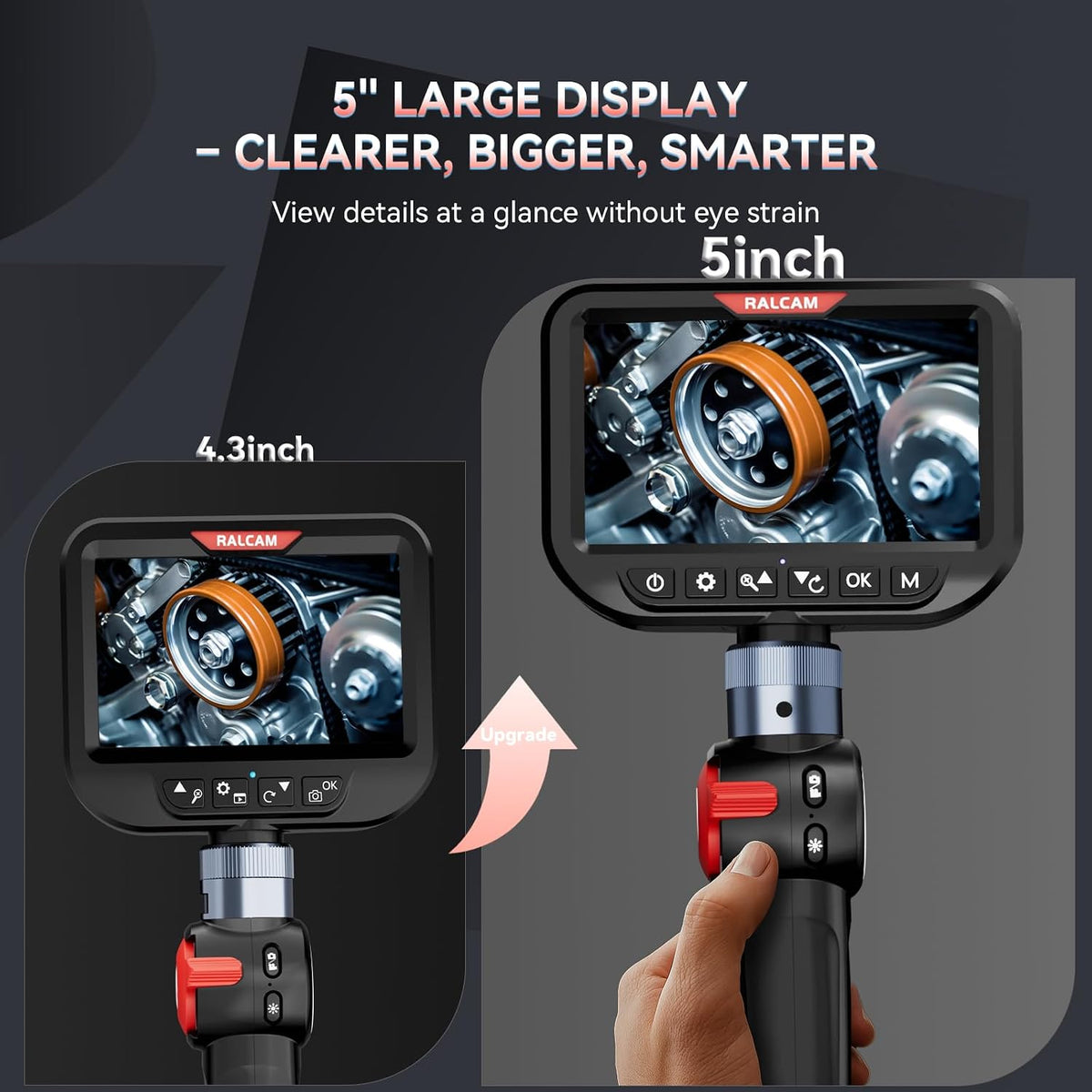 ralcam articulating borescope for mechanic automotive hvac wall, close-up detail