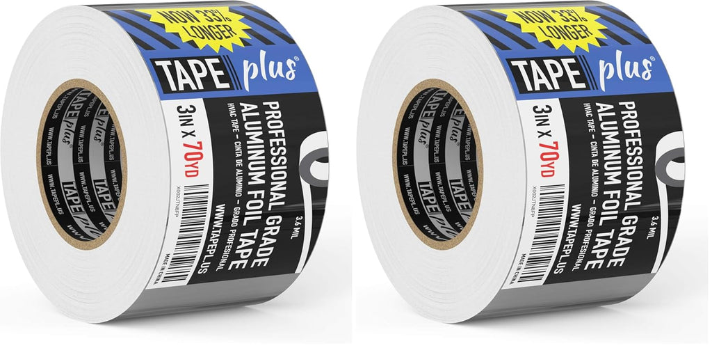 TapePlus Aluminum Foil Tape - Heat-Resistant HVAC Tape - Waterproof Weather Barrier - High-Temp Thermal Seal - 3 in x 210 ft, Silver (Pack of 2)