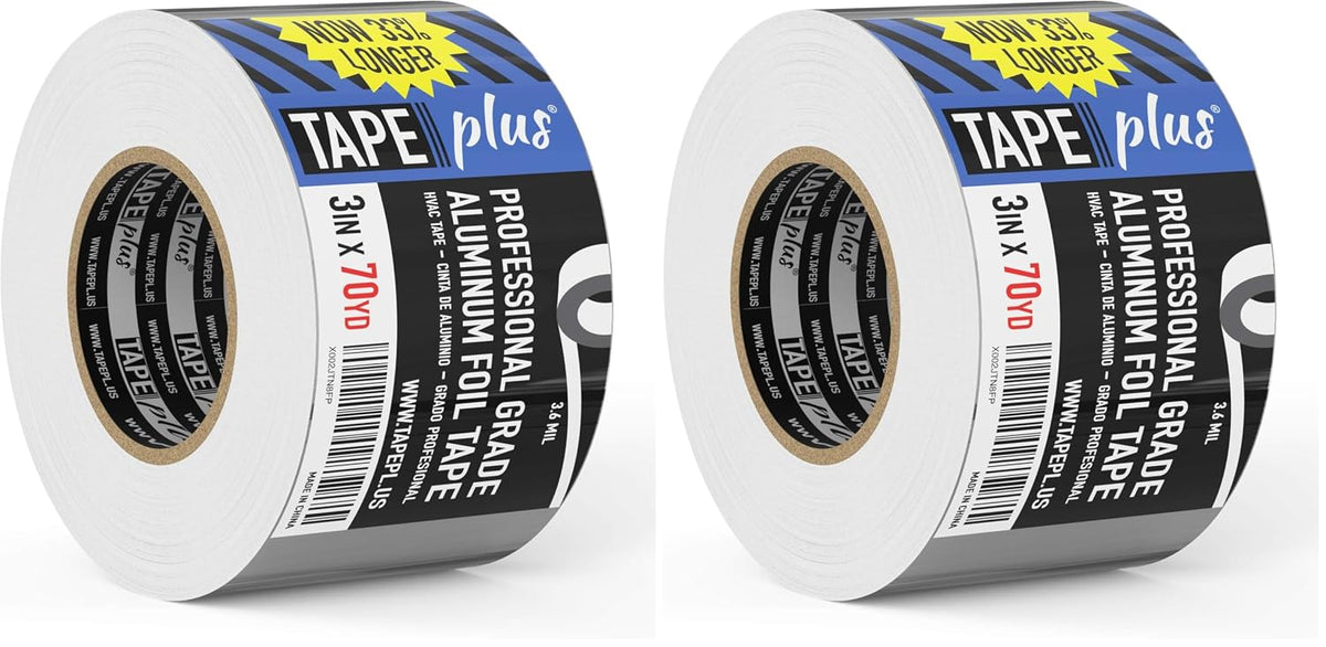 TapePlus Aluminum Foil Tape - Heat-Resistant HVAC Tape - Waterproof Weather Barrier - High-Temp Thermal Seal - 3 in x 210 ft, Silver (Pack of 2)