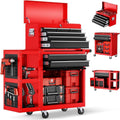 Heavy Duty 8 Drawer Rolling Tool Chest, 3-in-1 Modular Tool Box Set with Detachable 4-Tire Utility Cart, Lockable Workshop Tool Cabinet with Protective Liner for Industrial Warehouse, Red