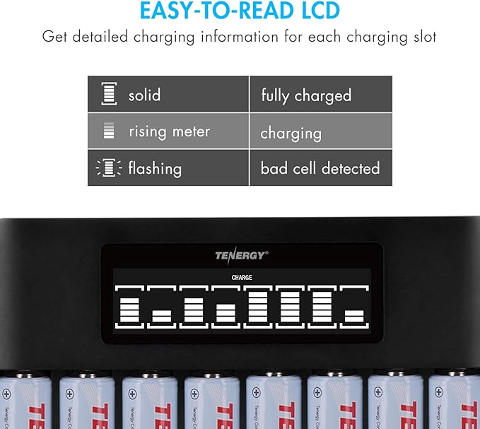 Tenergy TN480U 8 Bay LCD Display Fast Charger (8 Pack)