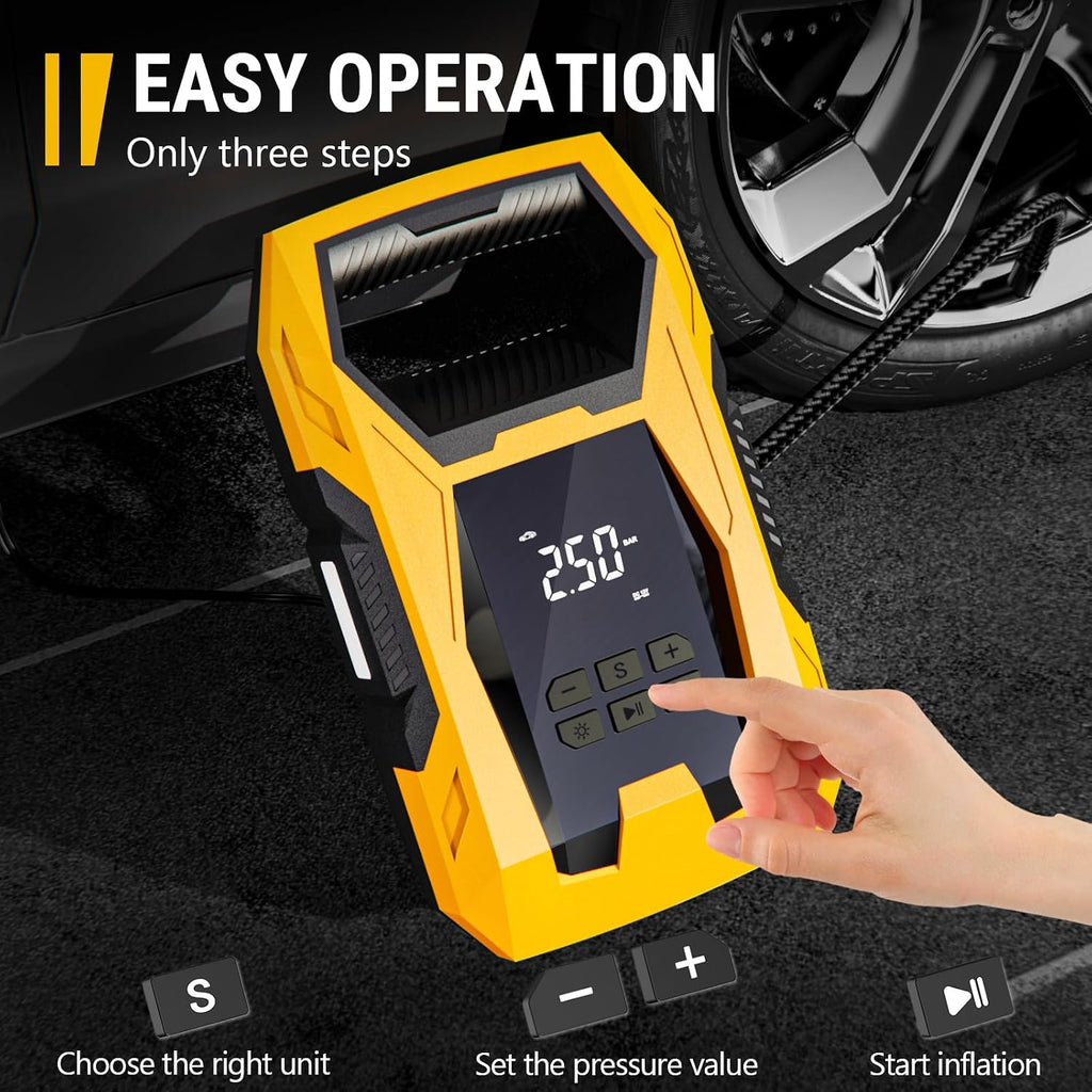 CARSUN AC/DC Tire Inflator Portable Air Compressor, Dual Power for Home 110V AC and Car 12V DC Air Pump with Pressure Gauge, Auto Shutoff, Tire Pump for Car Motorcycle Bicycle and Other Inflatables