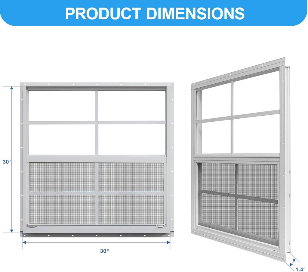 neatiease upgraded shed windows 2 pack, 30" x showing dimensions