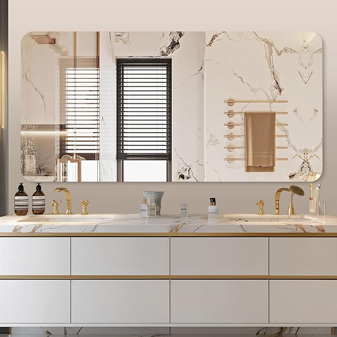 Mirrorons 72 x 36 Frameless Bathroom Mirror, Rounded Corner Bathroom Vanity