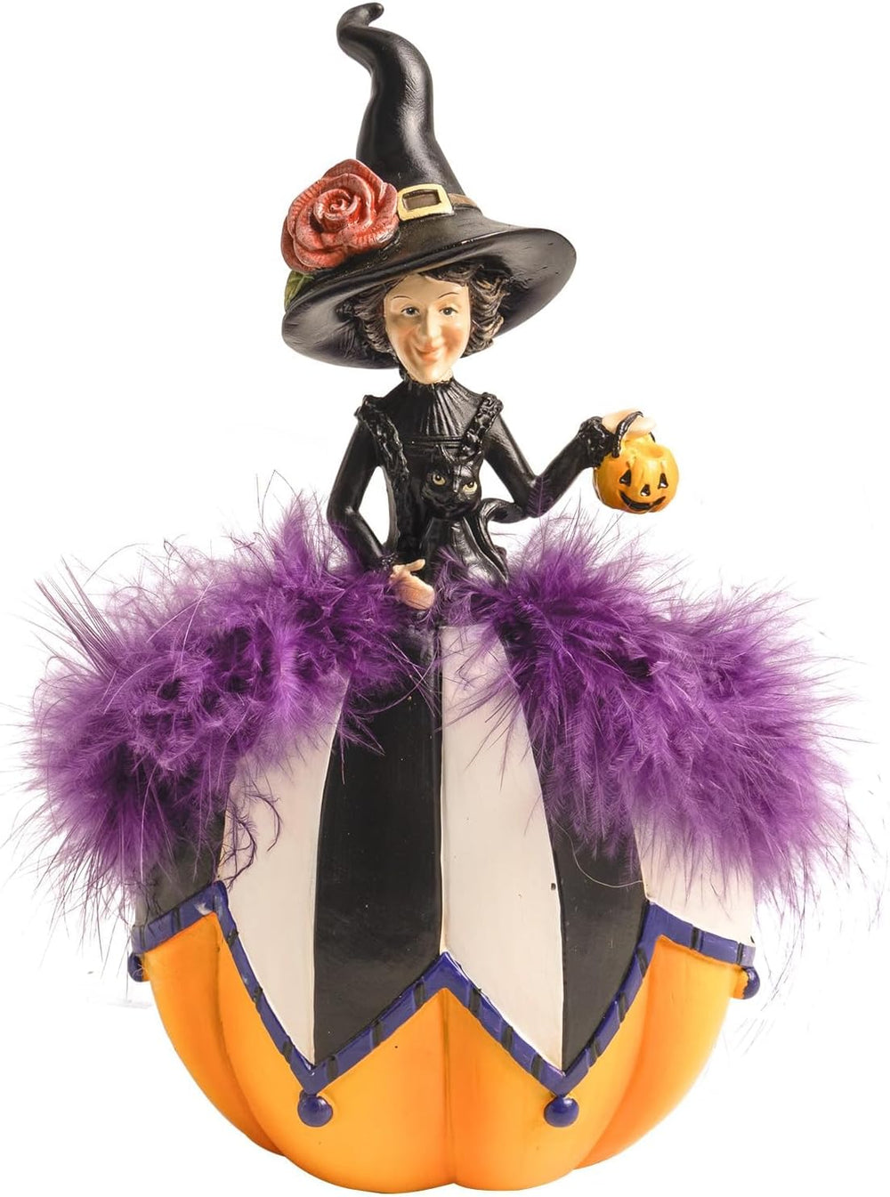 Halloween Witch Figurine, Black and White Pumpkin Table Home Decor