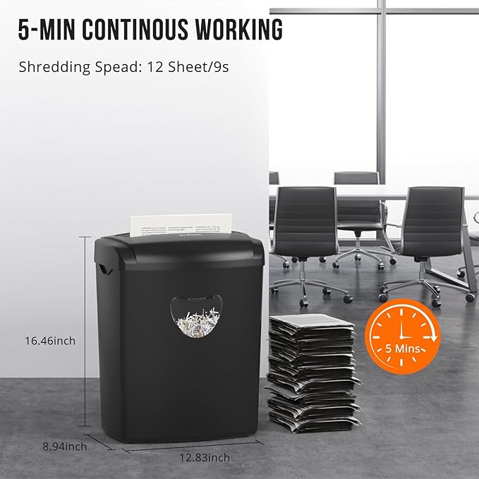 SUNTIKO 12-Sheet Cross-Cut Paper Shredder, P-4 Security Level