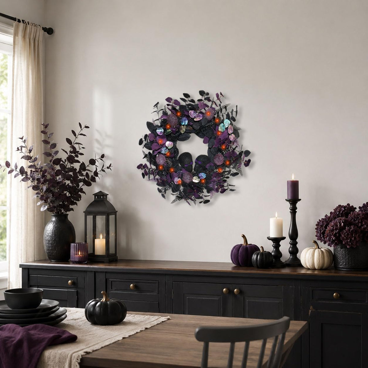 22" Prelit Halloween Wreaths for Front Door with 40 LEDs