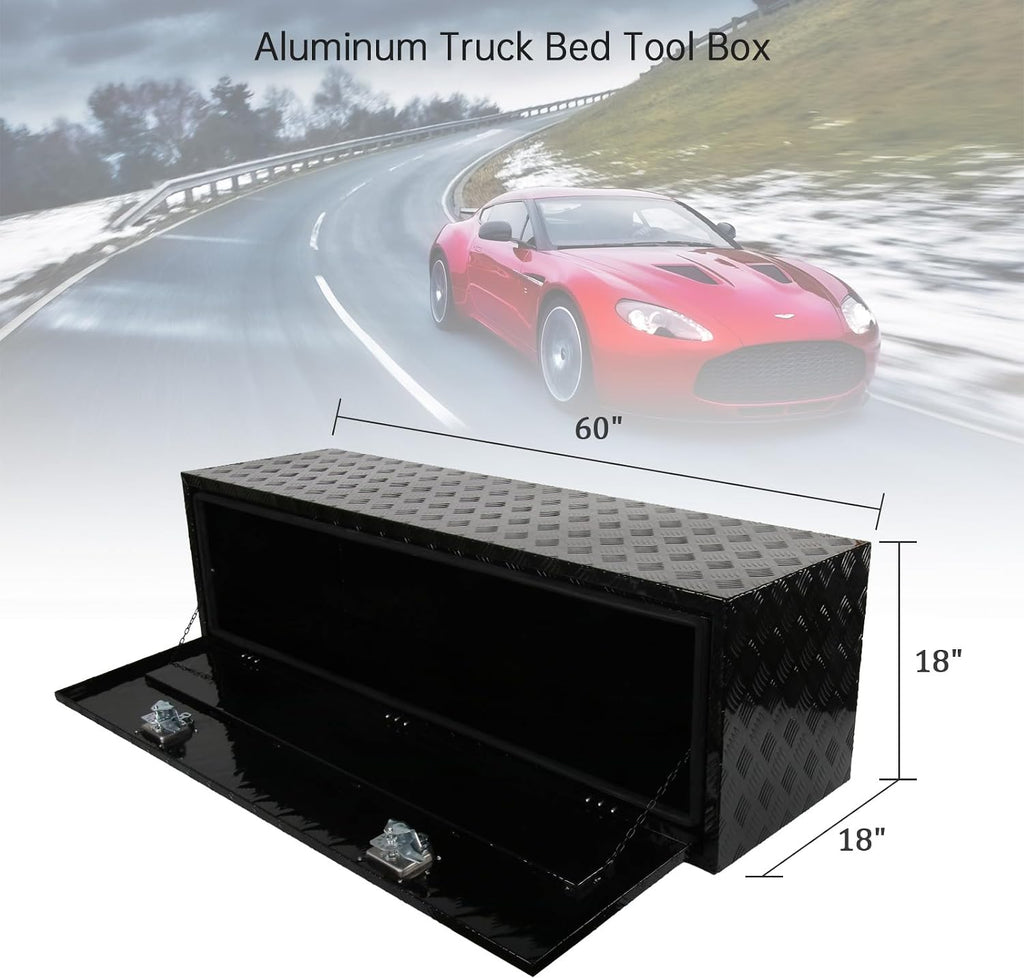 60'' inch aluminum underbody truck box with t-handle shown in use
