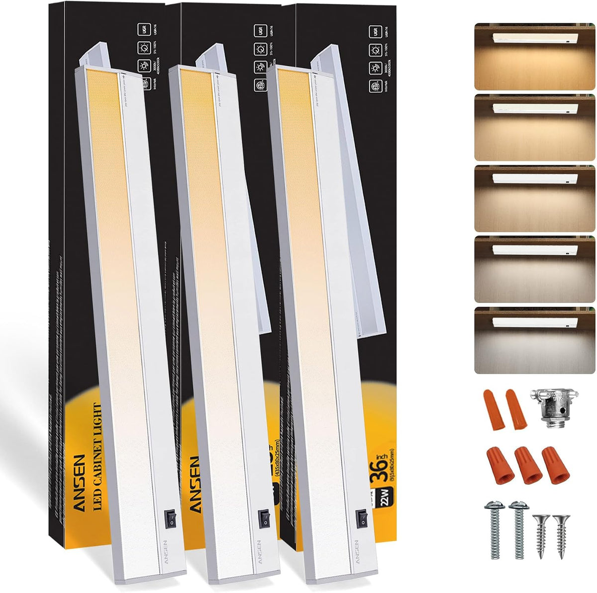 ansen 3packs of under cabinet lights, side view