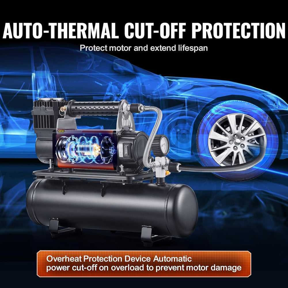 VEVOR 12V Heavy Duty Air Compressor with 6L Tank Kit, 6.35 CFM Portable Tire ...