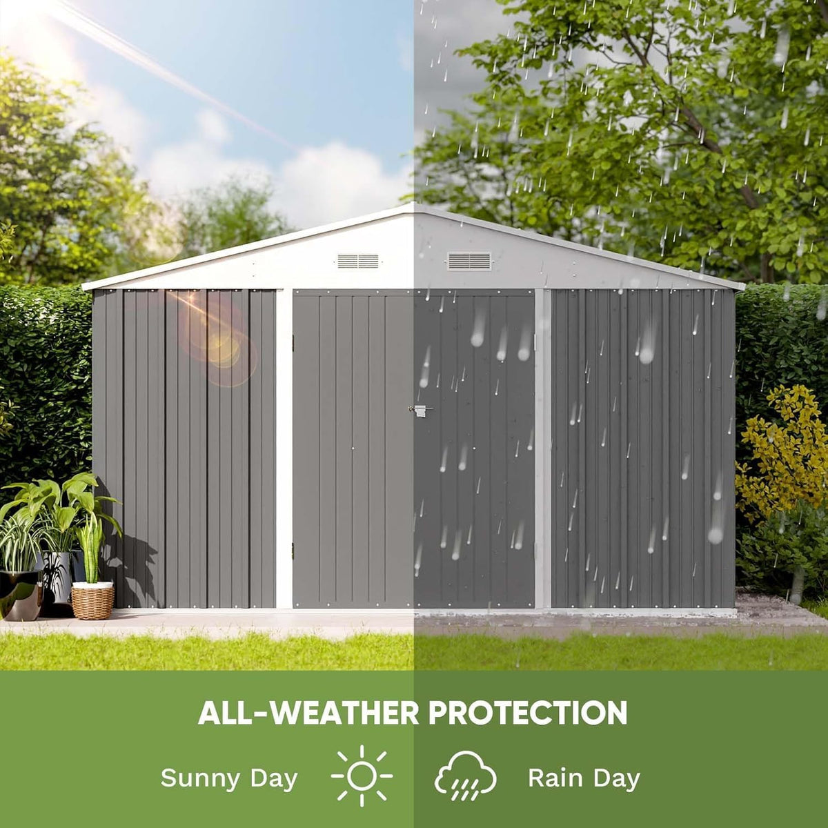 greesum 10x8ft outdoor storage shed utility tool shed on a desk or shelf