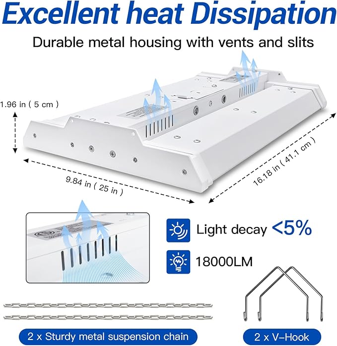 JTT LED Linear High Bay Light, 5000K Daylight 150W 21000LM 1.35FT Shop Light